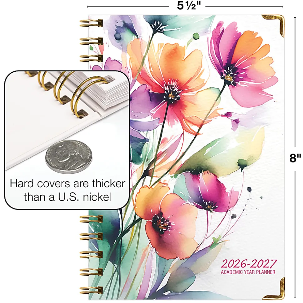 2026-2027 Excello Brands 14-Month Academic Year Hardcover Weekly/Monthly Fashion Planner, 5-1/2" x 8", Rainbow Floral, May To June, Total Qty 1