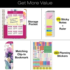 2026-2027 Excello Brands 14-Month Academic Year Hardcover Weekly/Monthly Fashion Planner, 8-1/2" x 11", Rainbow Floral, May To June, Total Qty 1