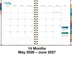 2026-2027 Excello Brands 14-Month Academic Year Hardcover Weekly/Monthly Fashion Planner, 8-1/2" x 11", Rainbow Floral, May To June, Total Qty 1
