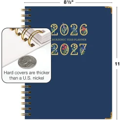 2026-2027 Excello Brands 14-Month Academic Year Hardcover Weekly/Monthly Fashion Planner, 8-1/2" x 11", Blue Bloom, May To June, Total Qty 1