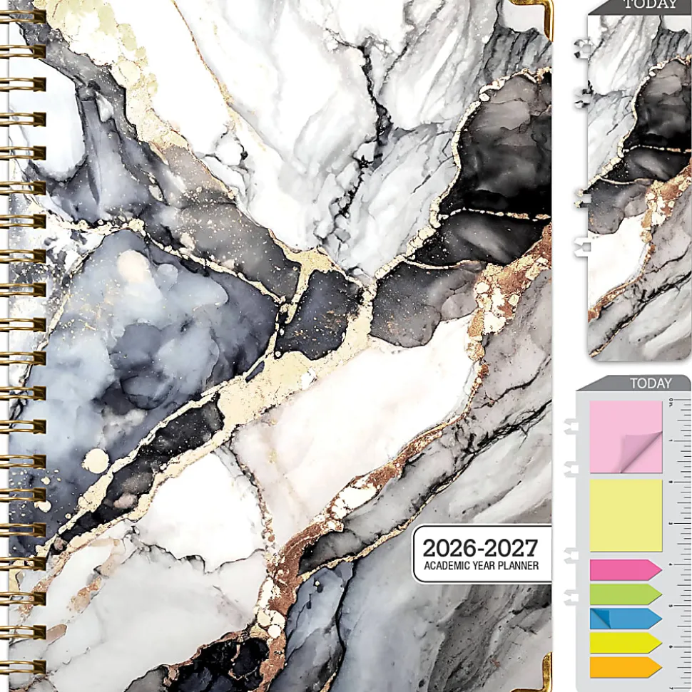 2026-2027 Excello Brands 14-Month Academic Year Hardcover Weekly/Monthly Fashion Planner, 8-1/2" x 11", Black Gold Marble, May To June, Total Qty 1