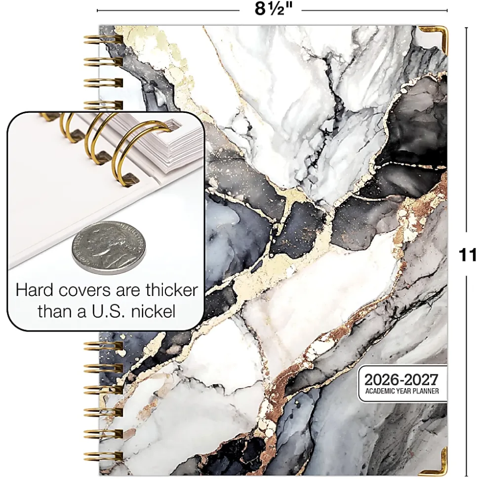 2026-2027 Excello Brands 14-Month Academic Year Hardcover Weekly/Monthly Fashion Planner, 8-1/2" x 11", Black Gold Marble, May To June, Total Qty 1