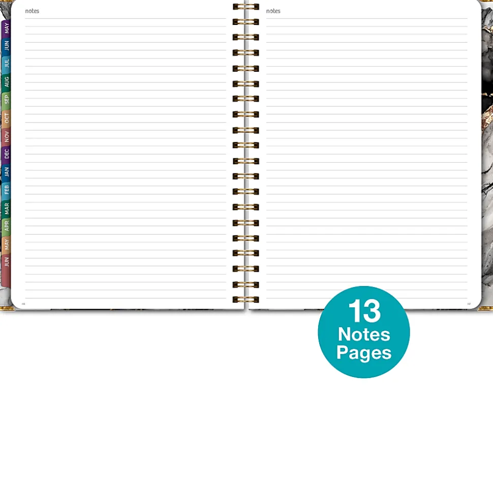 2026-2027 Excello Brands 14-Month Academic Year Hardcover Weekly/Monthly Fashion Planner, 8-1/2" x 11", Black Gold Marble, May To June, Total Qty 1