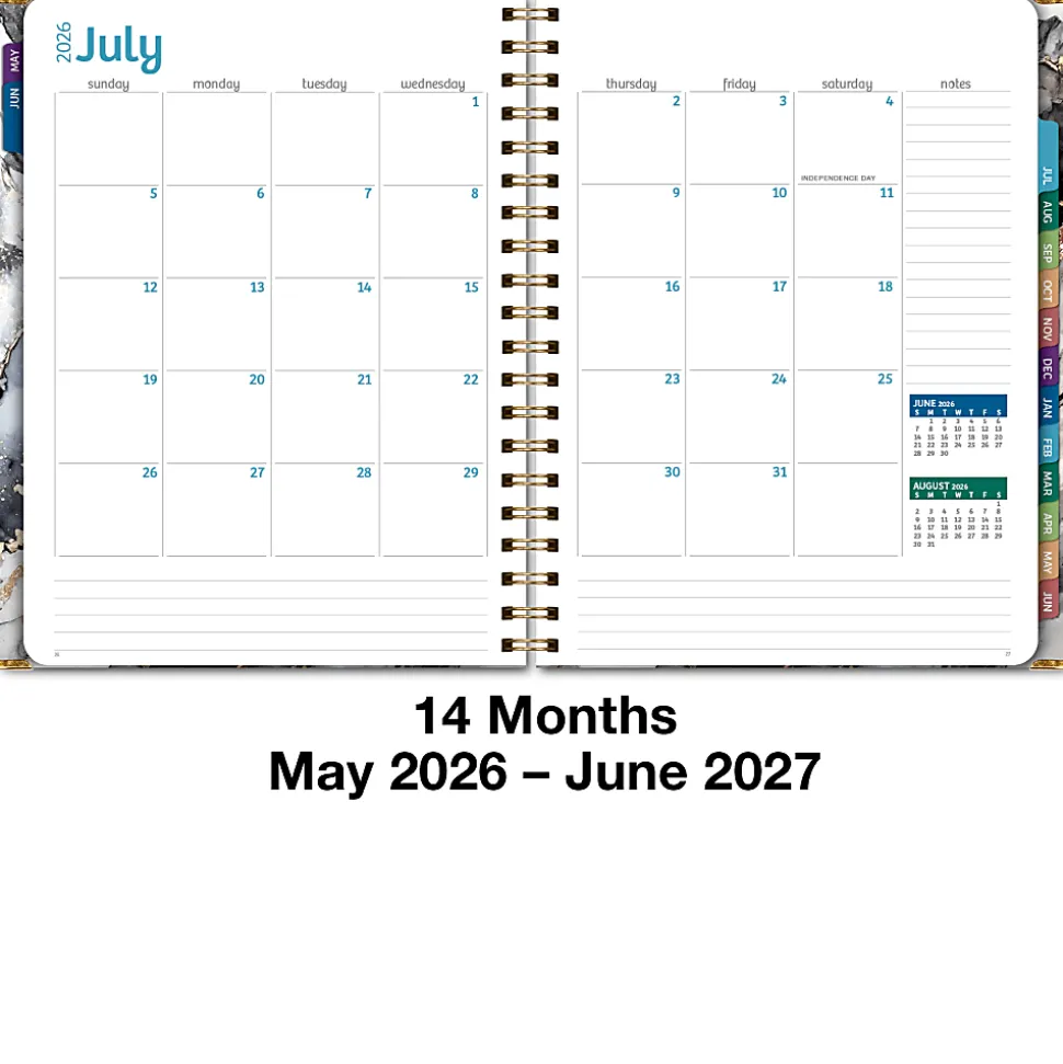 2026-2027 Excello Brands 14-Month Academic Year Hardcover Weekly/Monthly Fashion Planner, 8-1/2" x 11", Black Gold Marble, May To June, Total Qty 1
