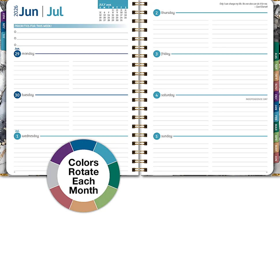 2026-2027 Excello Brands 14-Month Academic Year Hardcover Weekly/Monthly Fashion Planner, 8-1/2" x 11", Black Gold Marble, May To June, Total Qty 1