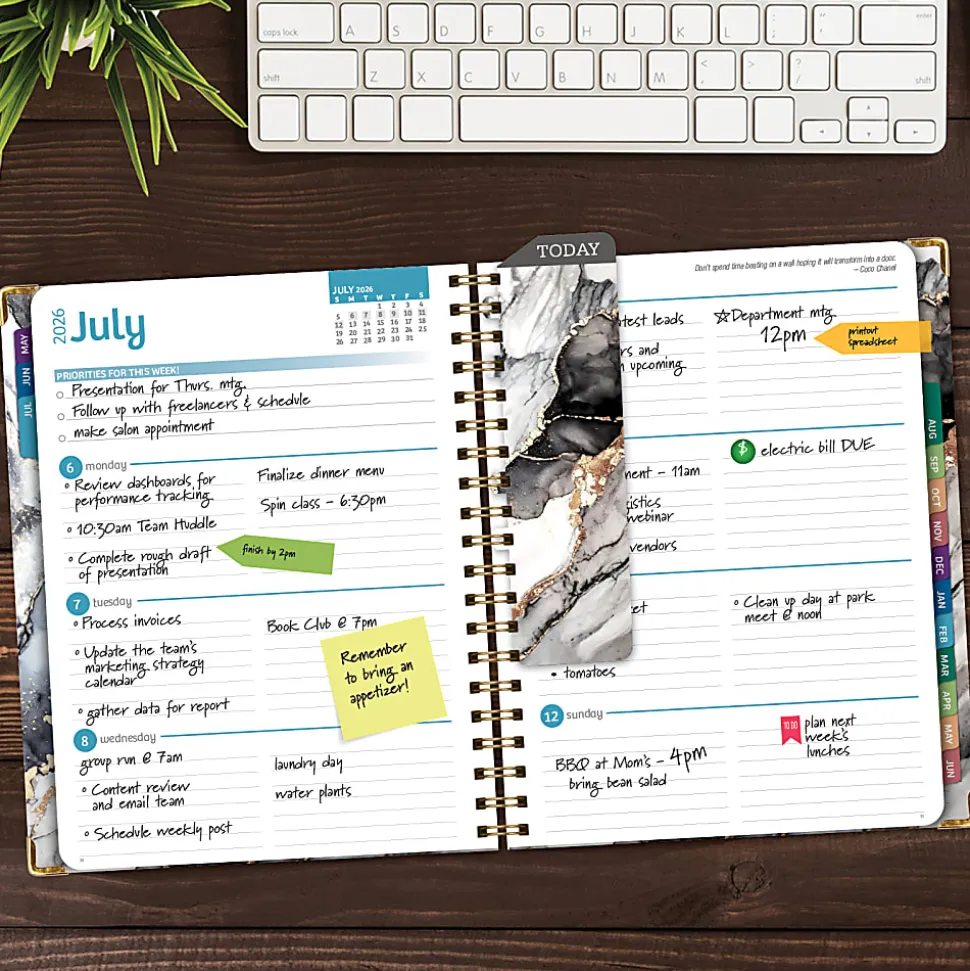 2026-2027 Excello Brands 14-Month Academic Year Hardcover Weekly/Monthly Fashion Planner, 8-1/2" x 11", Black Gold Marble, May To June, Total Qty 1