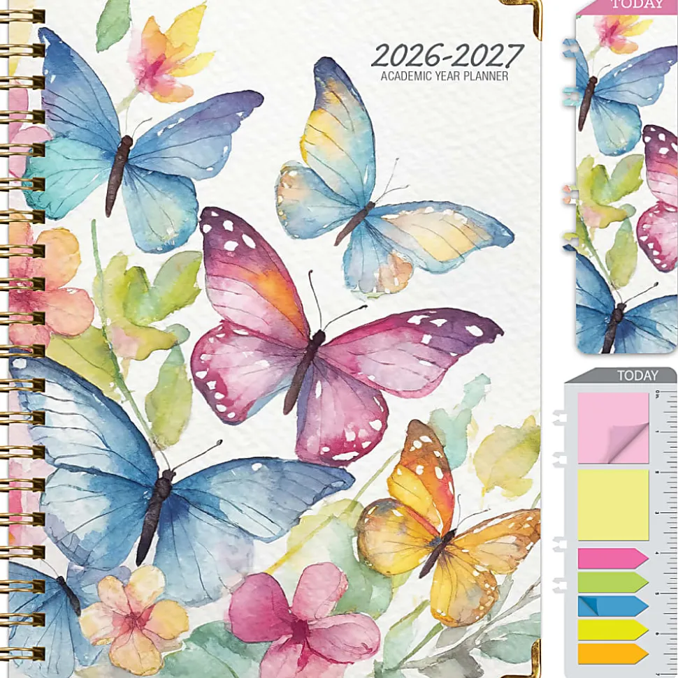 Excello Brands 2026-2027 14-Month Academic Hardcover Weekly/Monthly Fashion Planner, 8-1/2" x 11", Watercolor Butterflies, May-June, FSHNAY26851133