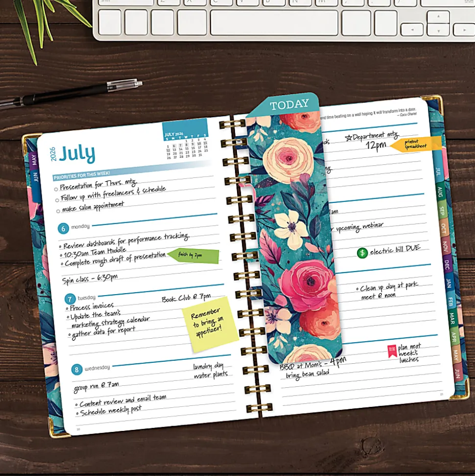 2026-2027 Excello Brands 14-Month Academic Year Hardcover Weekly/Monthly Fashion Planner, 5-1/2" x 8", Teal Floral, May To June, Total Qty 1