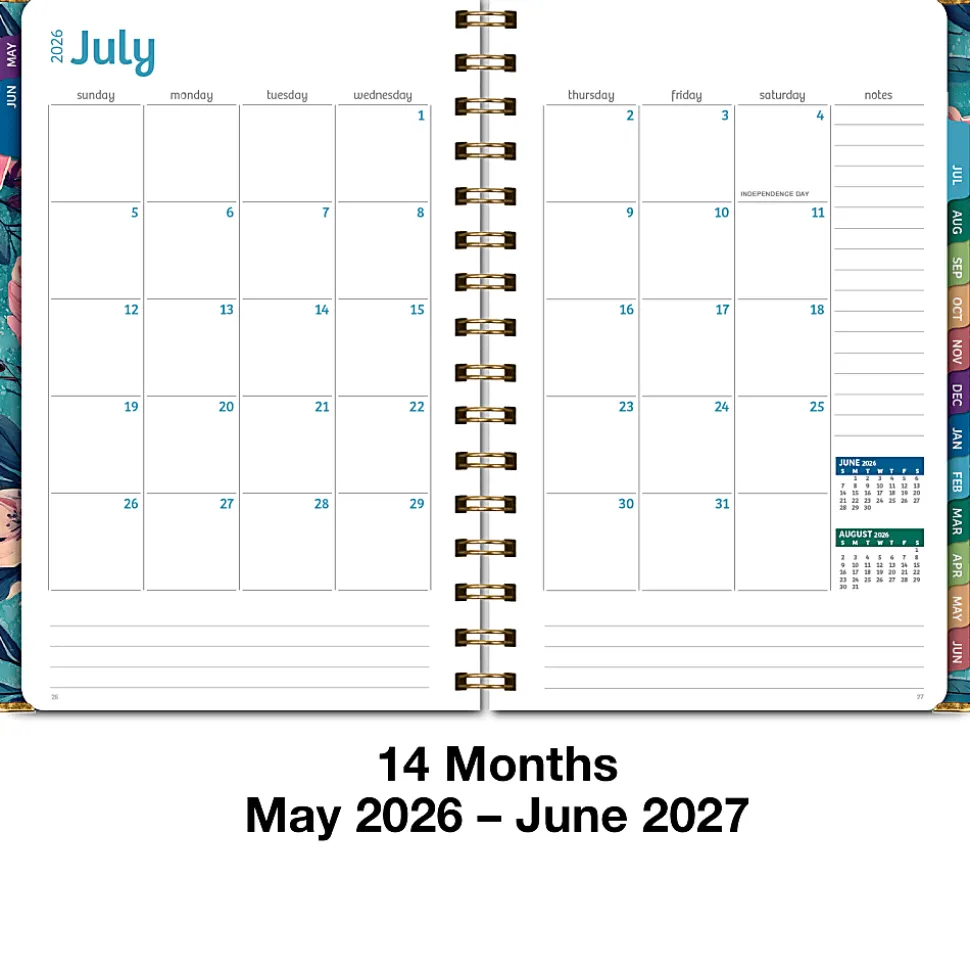 2026-2027 Excello Brands 14-Month Academic Year Hardcover Weekly/Monthly Fashion Planner, 5-1/2" x 8", Teal Floral, May To June, Total Qty 1