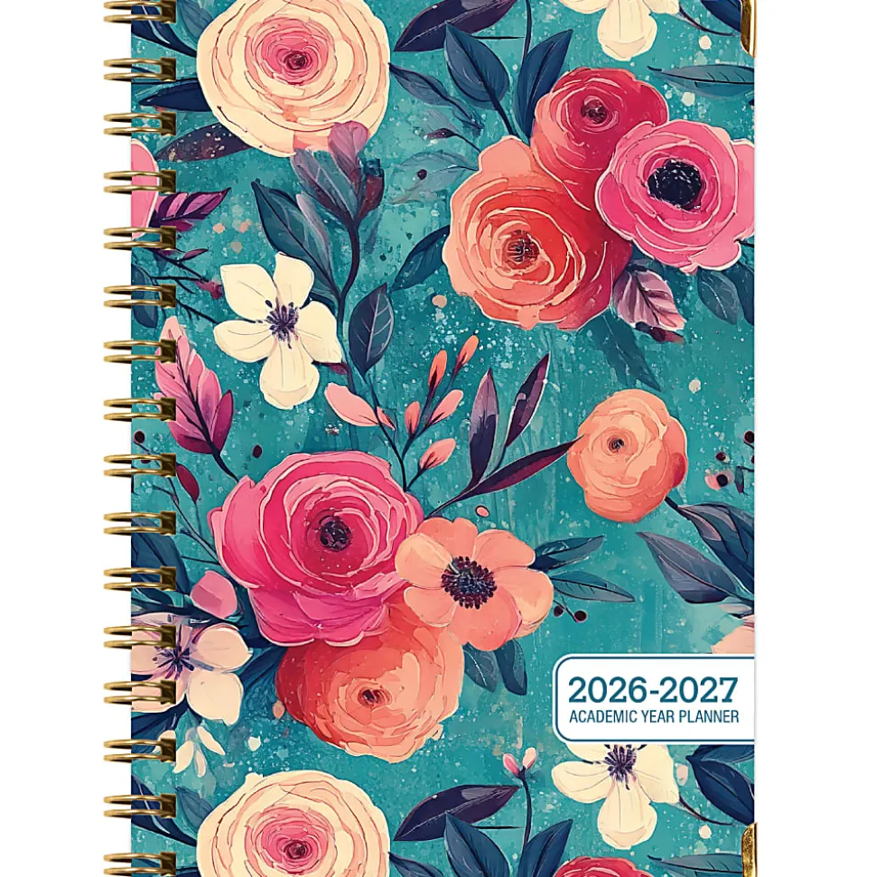 2026-2027 Excello Brands 14-Month Academic Year Hardcover Weekly/Monthly Fashion Planner, 5-1/2" x 8", Teal Floral, May To June, Total Qty 1