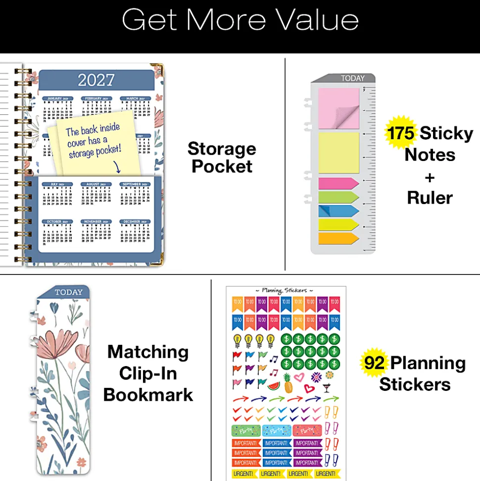 2026-2027 Excello Brands 14-Month Academic Year Hardcover Weekly/Monthly Fashion Planner, 5-1/2" x 8", Colorful Botanicals, May To June, Total Qty 1