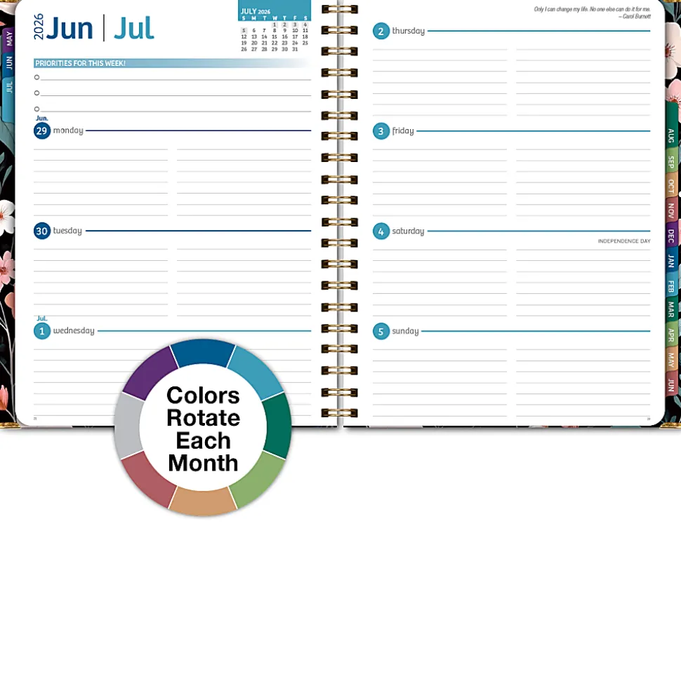 2026-2027 Excello Brands 14-Month Academic Year Hardcover Weekly/Monthly Fashion Planner, 8-1/2" x 11", Black Floral Pink, May To June, Total Qty 1