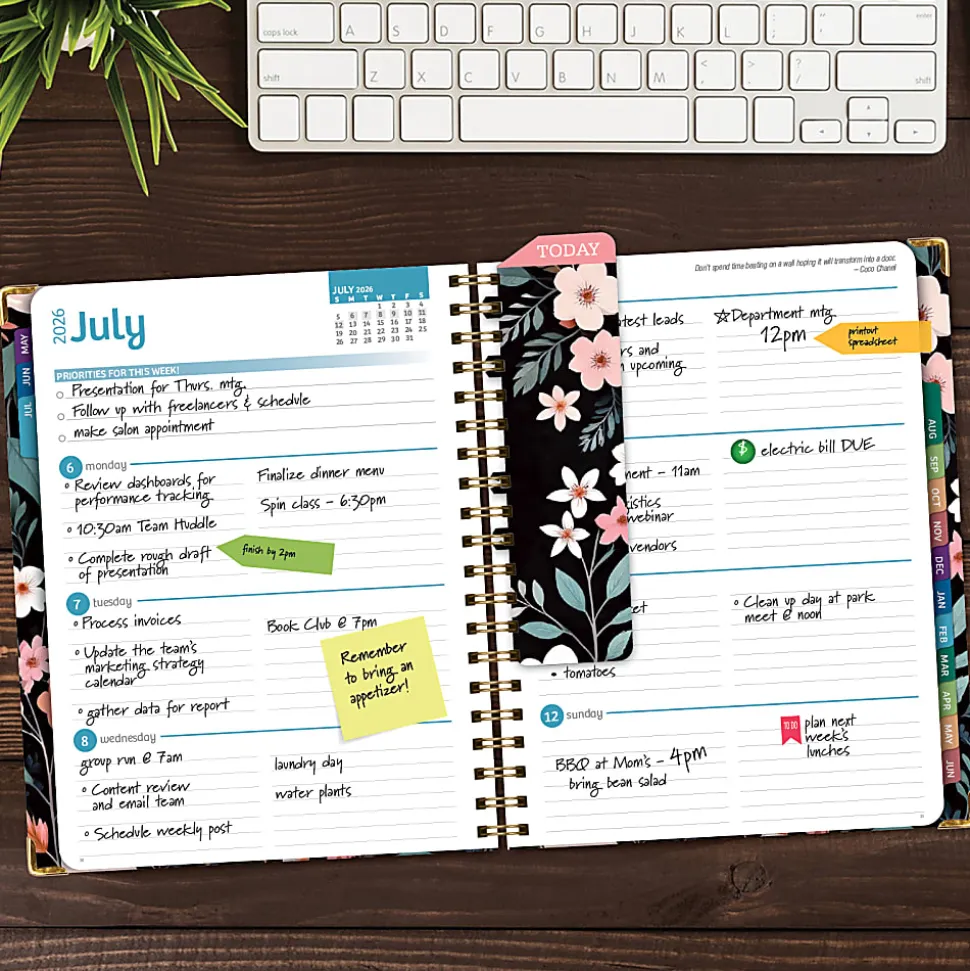 2026-2027 Excello Brands 14-Month Academic Year Hardcover Weekly/Monthly Fashion Planner, 8-1/2" x 11", Black Floral Pink, May To June, Total Qty 1
