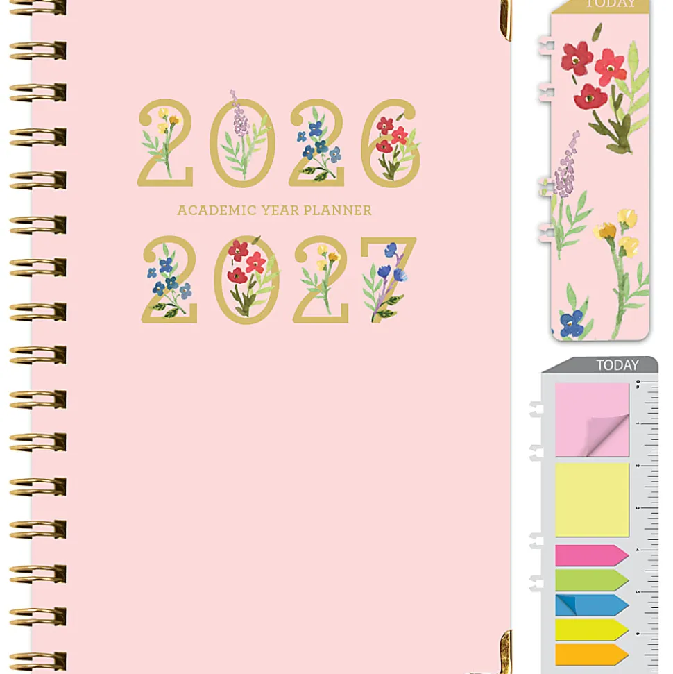 2026-2027 Excello Brands 15-Month Weekly/Monthly Academic Year Large Print Planner, 5” x 8", Pink Gold Numbers, May To June, Total Qty 1