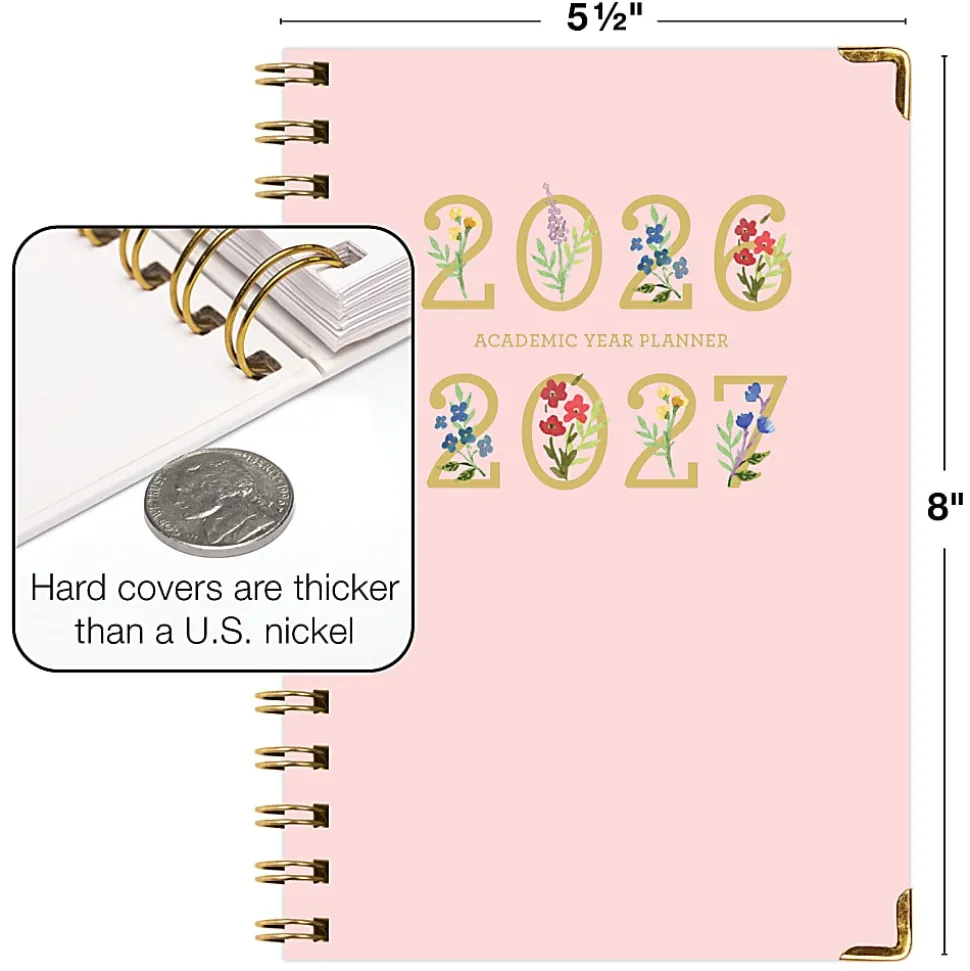 2026-2027 Excello Brands 15-Month Weekly/Monthly Academic Year Large Print Planner, 5” x 8", Pink Gold Numbers, May To June, Total Qty 1