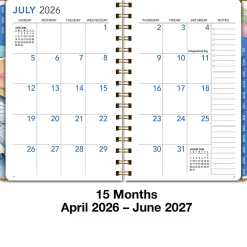 2026-2027 Excello Brands 15-Month Weekly/Monthly Academic Year Large Print Planner, 5” x 8", Watercolor Butterflies, May To June, Total Qty 1