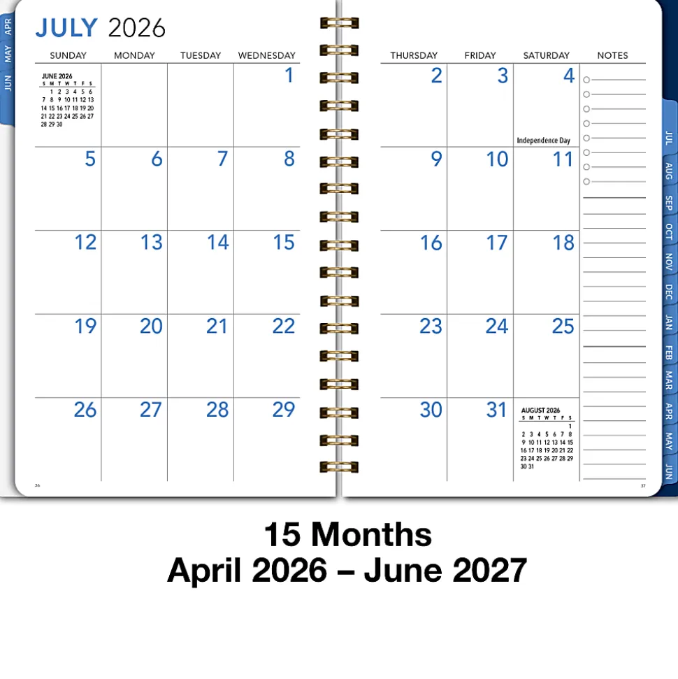 2026-2027 Excello Brands 15-Month Weekly/Monthly Academic Year Large Print Planner, 5” x 8", Teal Floral, May To June, Total Qty 1