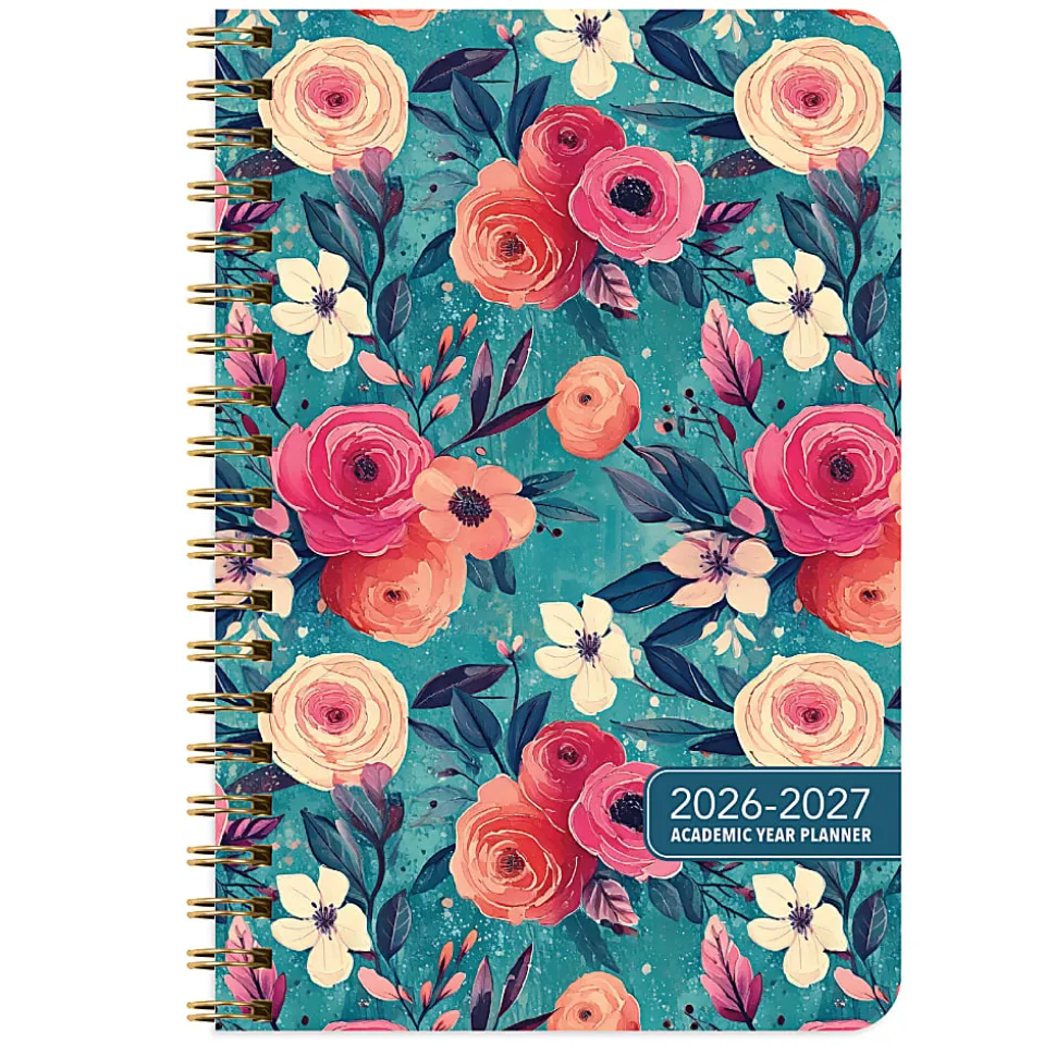 2026-2027 Excello Brands 15-Month Weekly/Monthly Academic Year Large Print Planner, 5” x 8", Teal Floral, May To June, Total Qty 1