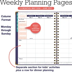 2026-2027 Excello Brands 14-Month Weekly/Monthly Academic Year Family Planner, 8-1/2" x 11", Navy Floral, May To June, Total Qty 1