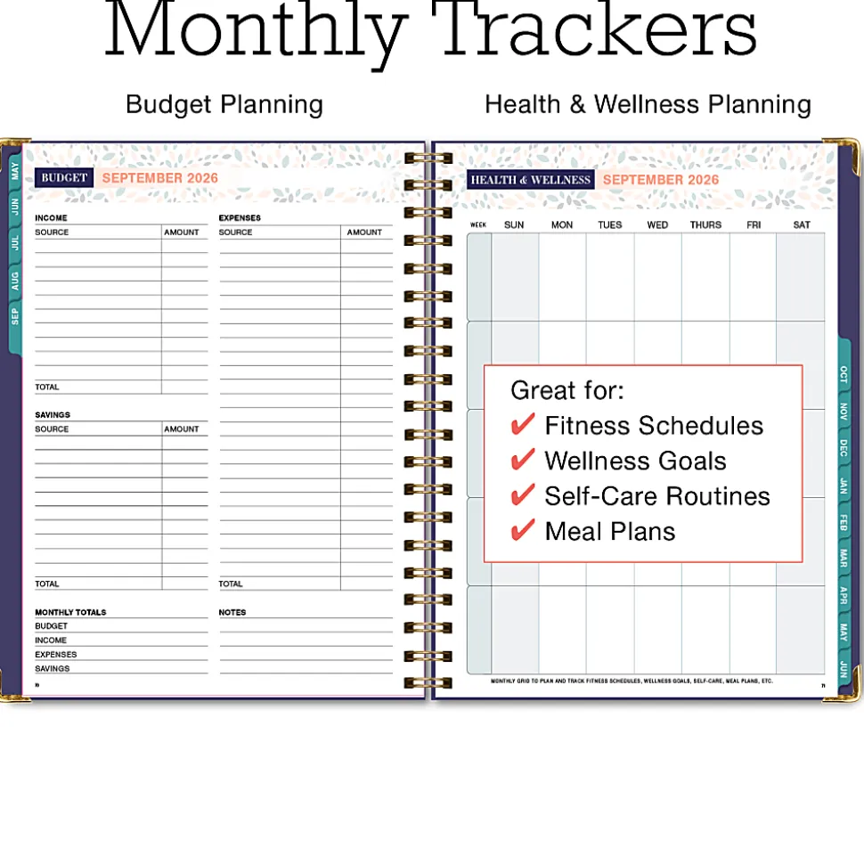 2026-2027 Excello Brands 14-Month Weekly/Monthly Academic Year Family Planner, 8-1/2" x 11", Navy Floral, May To June, Total Qty 1