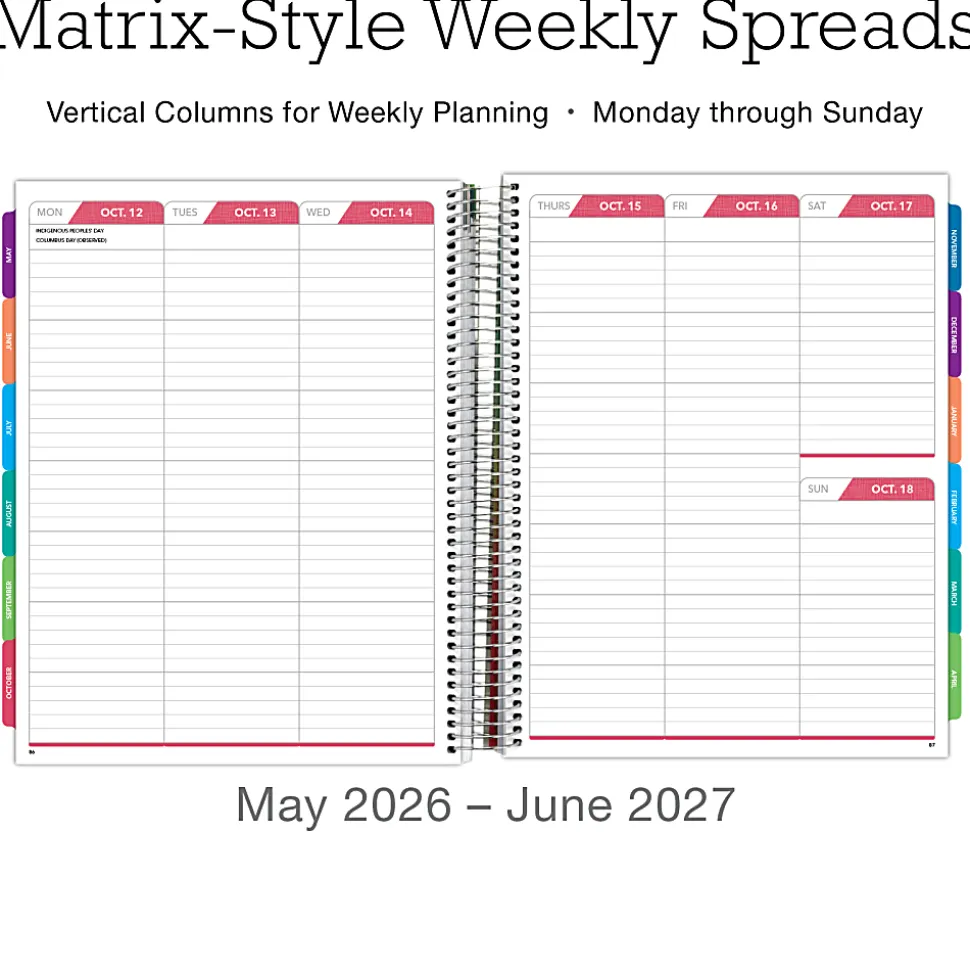 2026-2027 Excello Brands 14-Month Weekly/Monthly Academic Year Deluxe Planner, 8-1/2” x 11", Black Floral Pink, May To June, Total Qty 1