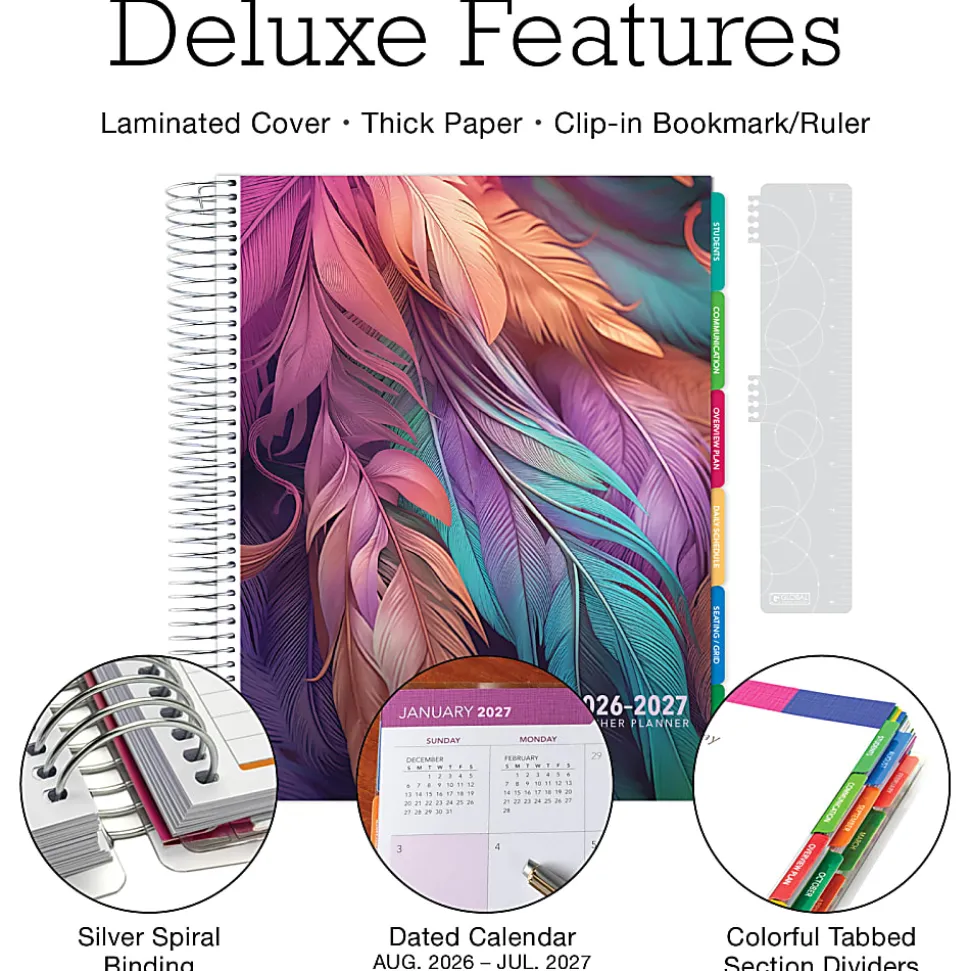 2026-2027 Excello Brands Weekly/Monthly Academic Year Deluxe Teacher Planner, 8-1/2" x 11", Pastel Peacock, August To July, Total Qty 1