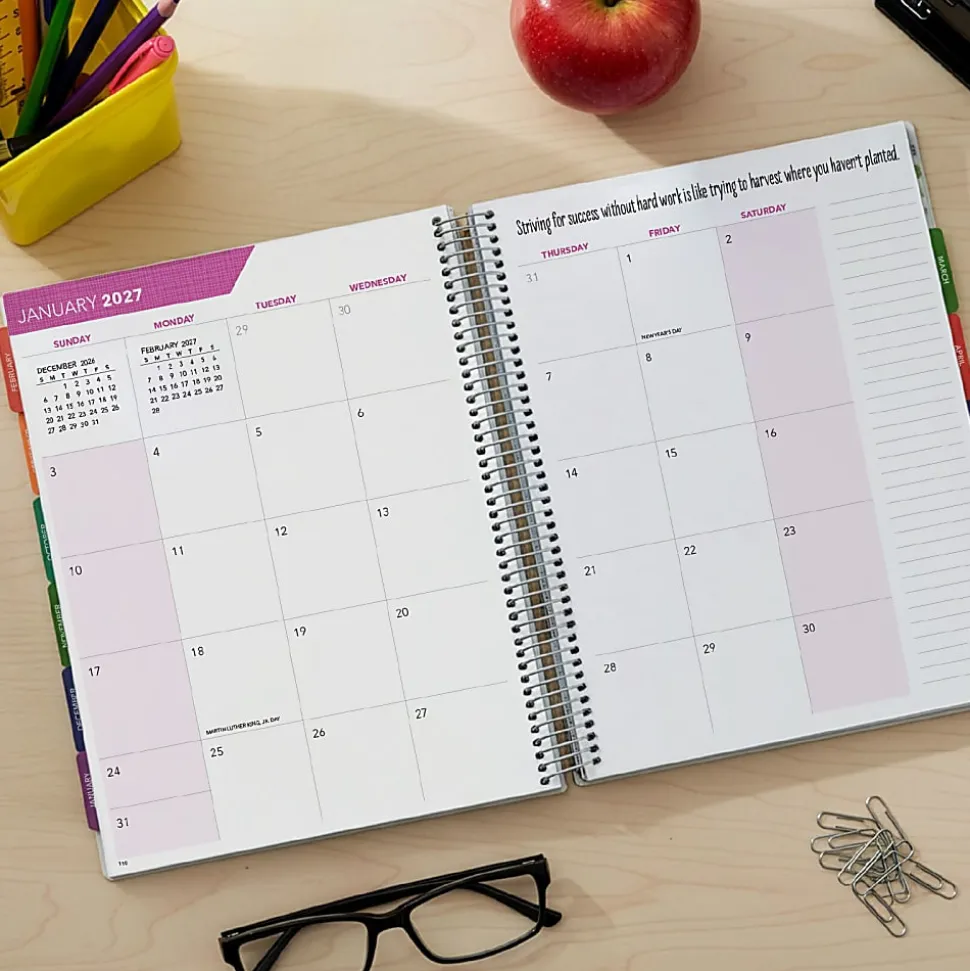 2026-2027 Excello Brands Weekly/Monthly Academic Year Deluxe Teacher Planner, 8-1/2" x 11", Watercolor Butterflies, August To July, Total Qty 1