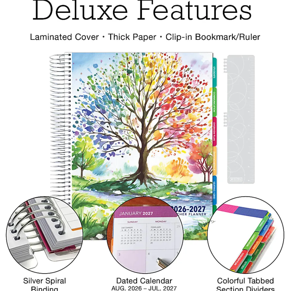 2026-2027 Excello Brands Weekly/Monthly Academic Year Deluxe Teacher Planner, 8-1/2" x 11", Tree Seasons, August To July, Total Qty 1