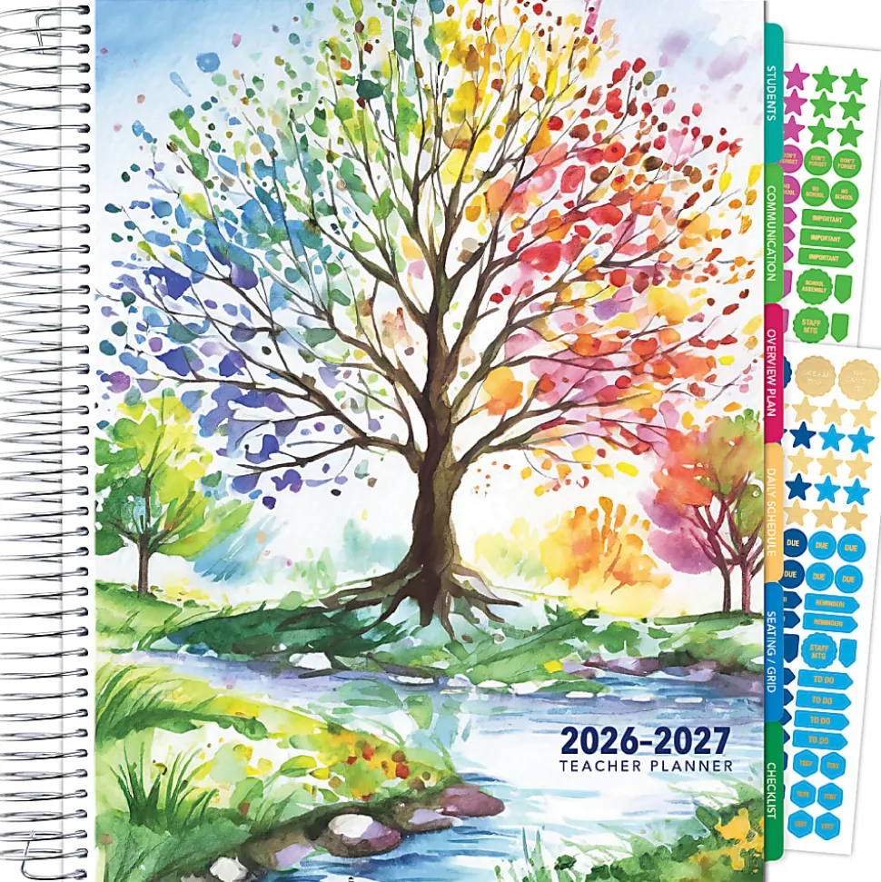 2026-2027 Excello Brands Weekly/Monthly Academic Year Deluxe Teacher Planner, 8-1/2" x 11", Tree Seasons, August To July, Total Qty 1