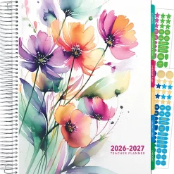 2026-2027 Excello Brands Weekly/Monthly Academic Year Deluxe Teacher Planner, 8-1/2" x 11", Rainbow Floral, August To July, Total Qty 1