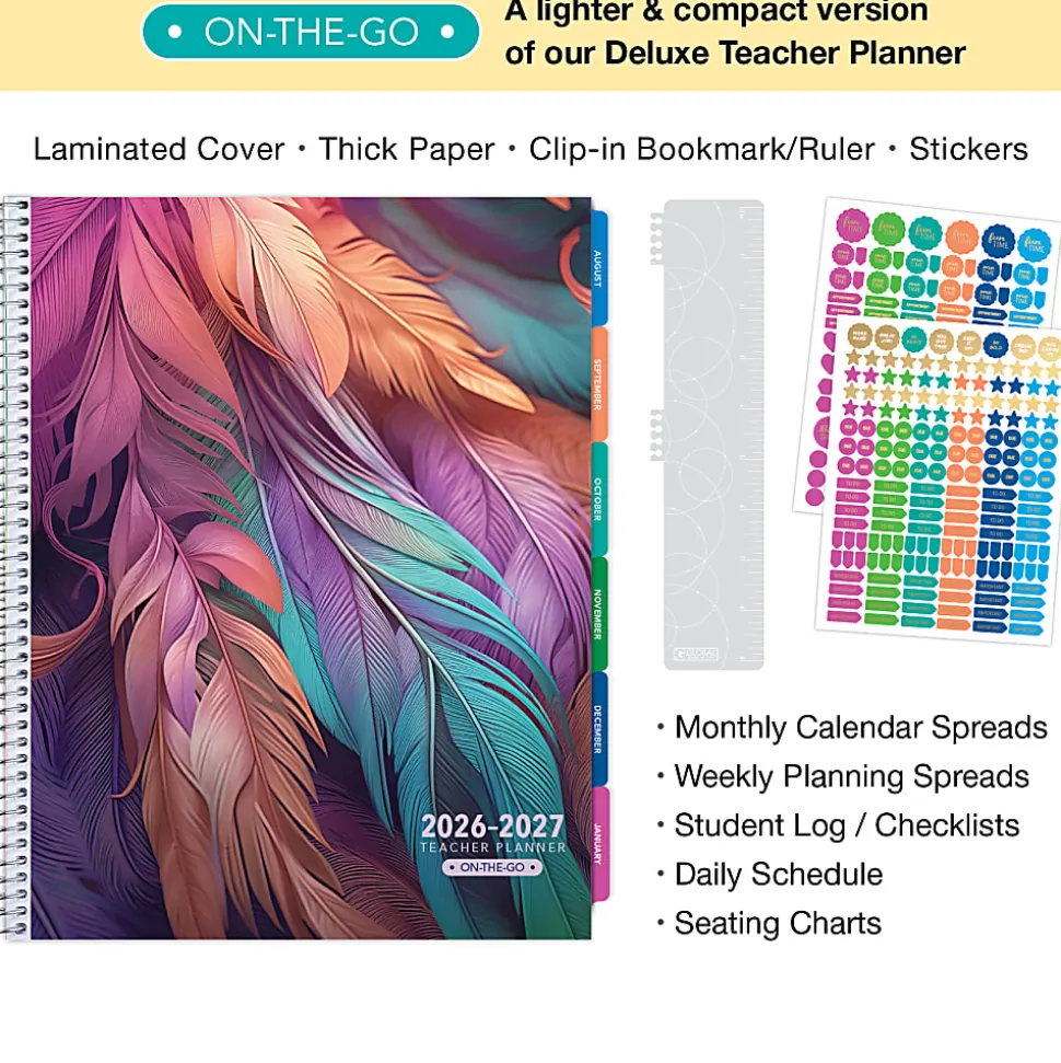 2026-2027 Excello Brands Weekly/Monthly Academic Year Teacher Planner, 8-1/2" x 11", Pastel Peacock, August To July, Total Qty 1