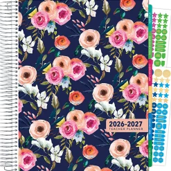 2026-2027 Excello Brands Weekly/Monthly Academic Year Deluxe Teacher Planner, 8-1/2" x 11", Small Navy Floral, August To July, Total Qty 1