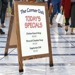 Excello Double-Sided Indestructible A-Frame Magnetic Dry-Erase Whiteboard, Steel, 40” x 23”, White, Brown Wood Frame