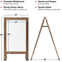 Excello Double-Sided Indestructible A-Frame Magnetic Dry-Erase Whiteboard, Steel, 40” x 23”, White, Brown Wood Frame