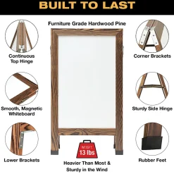 Excello Double-Sided Indestructible A-Frame Magnetic Dry-Erase Whiteboard, Steel, 40” x 23”, White, Brown Wood Frame