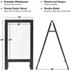 Excello Double-Sided Indestructible A-Frame Magnetic Dry-Erase Whiteboard, Steel, 40” x 23”, White, Black Wood Frame