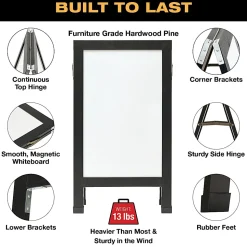 Excello Double-Sided Indestructible A-Frame Magnetic Dry-Erase Whiteboard, Steel, 40” x 23”, White, Black Wood Frame