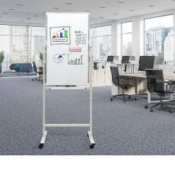 Excello Double-Sided Mobile Magnetic Dry-Erase Whiteboard On Wheels, Steel, 40” x 24”, White, Aluminum Frame