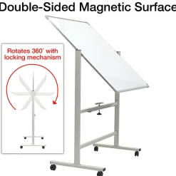 Excello Double-Sided Mobile Magnetic Dry-Erase Whiteboard On Wheels, Steel, 36