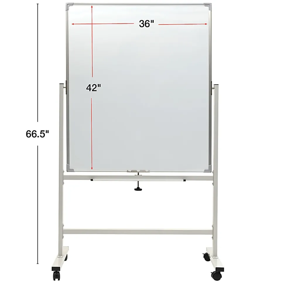 Excello Double-Sided Mobile Magnetic Dry-Erase Whiteboard On Wheels, Steel, 36"x 42", White, Aluminum Frame