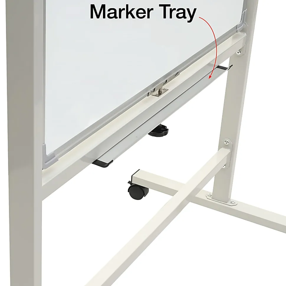 Excello Double-Sided Mobile Magnetic Dry-Erase Whiteboard On Wheels, Steel, 36"x 42", White, Aluminum Frame