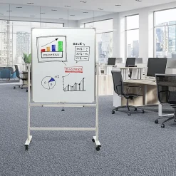 Excello Double-Sided Mobile Magnetic Dry-Erase Whiteboard On Wheels, Steel, 36