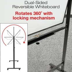 Excello Double-Sided Mobile Magnetic Dry-Erase Whiteboard On Wheels, Steel, 48” x 32”, White, Black Aluminum Frame