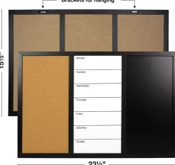 Excello Global Products Magnetic Dry-Erase Whiteboard/Chalk/Cork Combo Board, Aluminum, 15-1/2