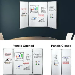 Excello Global Products Magnetic Dry-Erase Wall-Mounted Folding Whiteboard, 40" x 60", Silver Aluminum Frame
