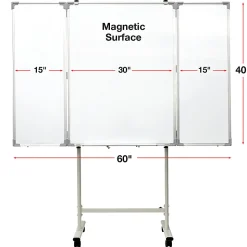 Excello Global Products Magnetic Dry-Erase Mobile Folding Whiteboard, 40" x 60", Silver Aluminum Frame