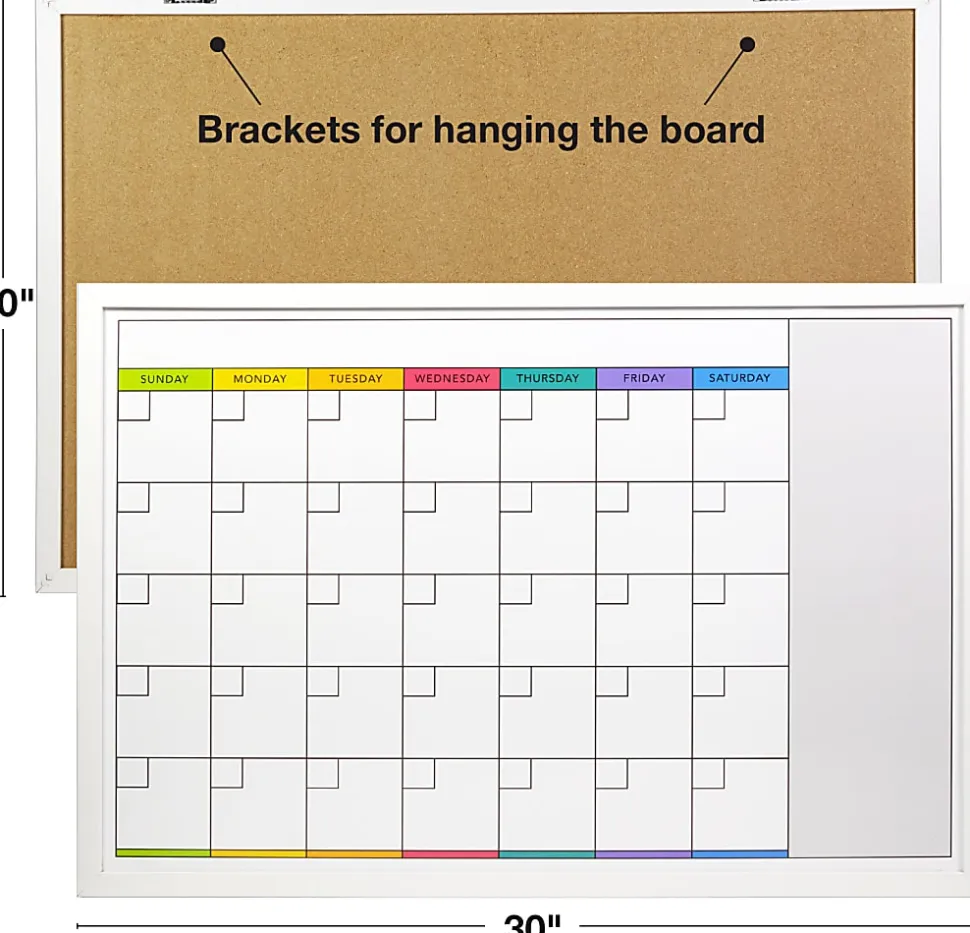 Excello Global Products Magnetic Dry-Erase Monthly Calendar Whiteboard, Porcelain, 20" x 30", White Wood Frame