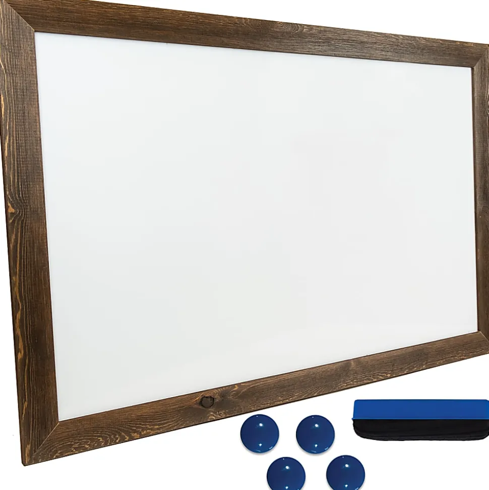 Excello Global Products Magnetic Dry-Erase Whiteboard, Steel, 24" x 36", Brown Wood Frame