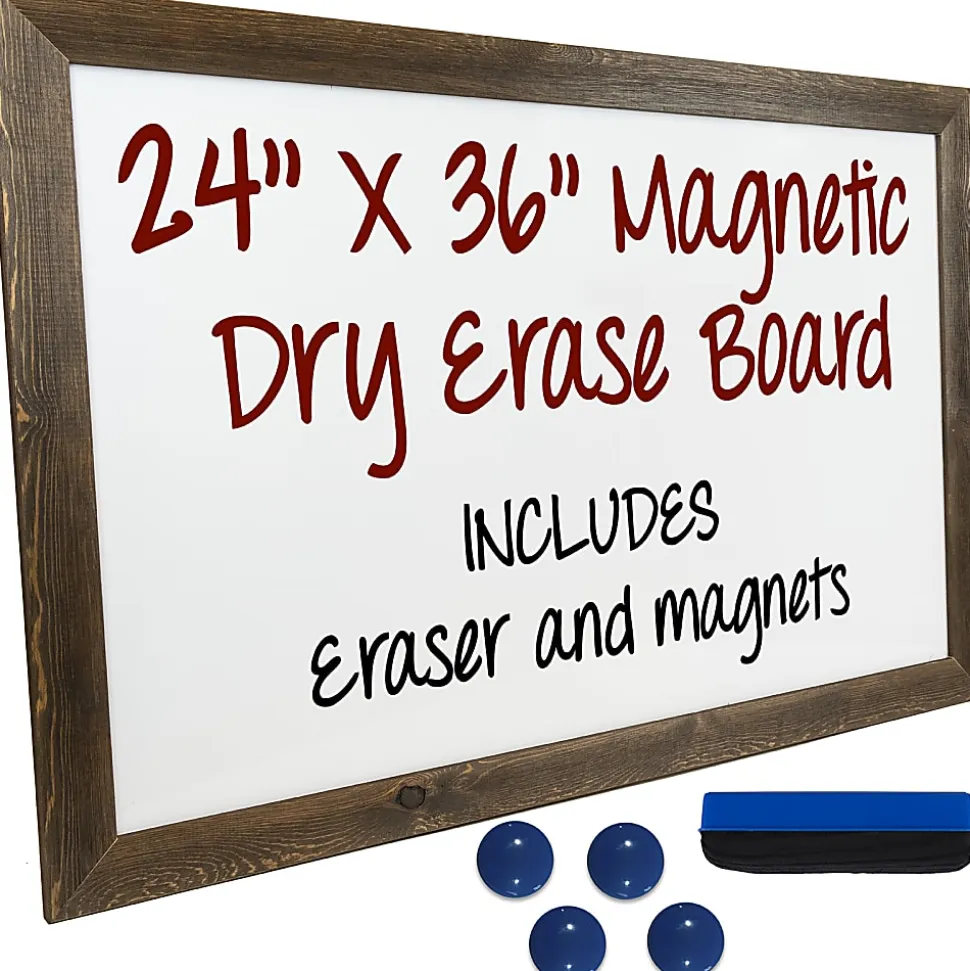 Excello Global Products Magnetic Dry-Erase Whiteboard, Steel, 24" x 36", Brown Wood Frame
