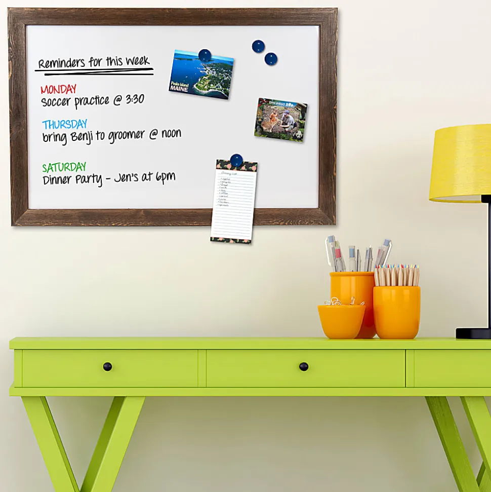 Excello Global Products Magnetic Dry-Erase Whiteboard, Steel, 24" x 36", Brown Wood Frame